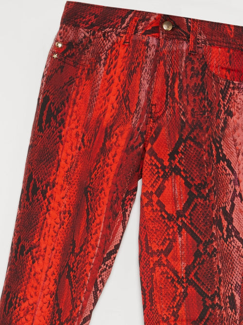 Red Python Print Slim Fit Pants