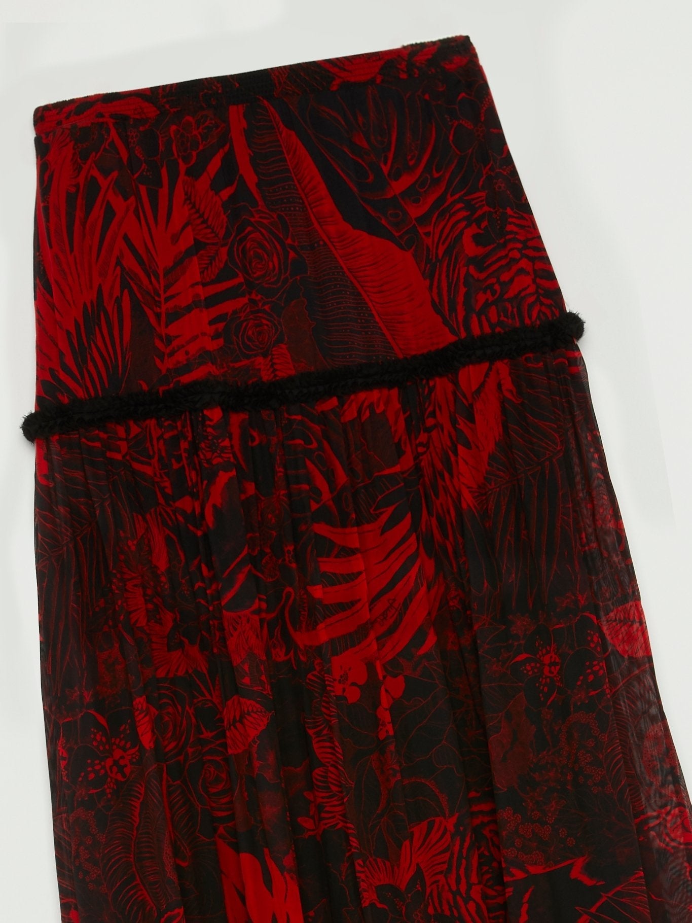 Red Tropical Print Boho Maxi Skirt