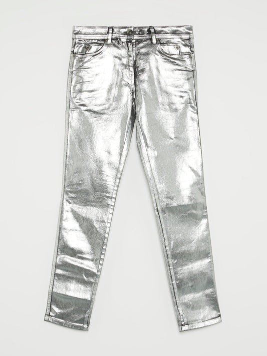 Metallic Silver Foil Jeans