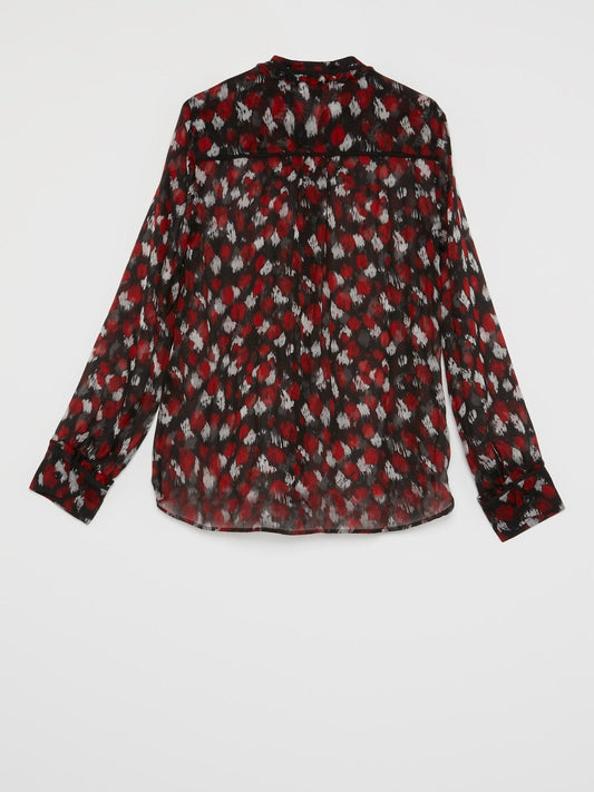 Paint Print Frill Neck Blouse