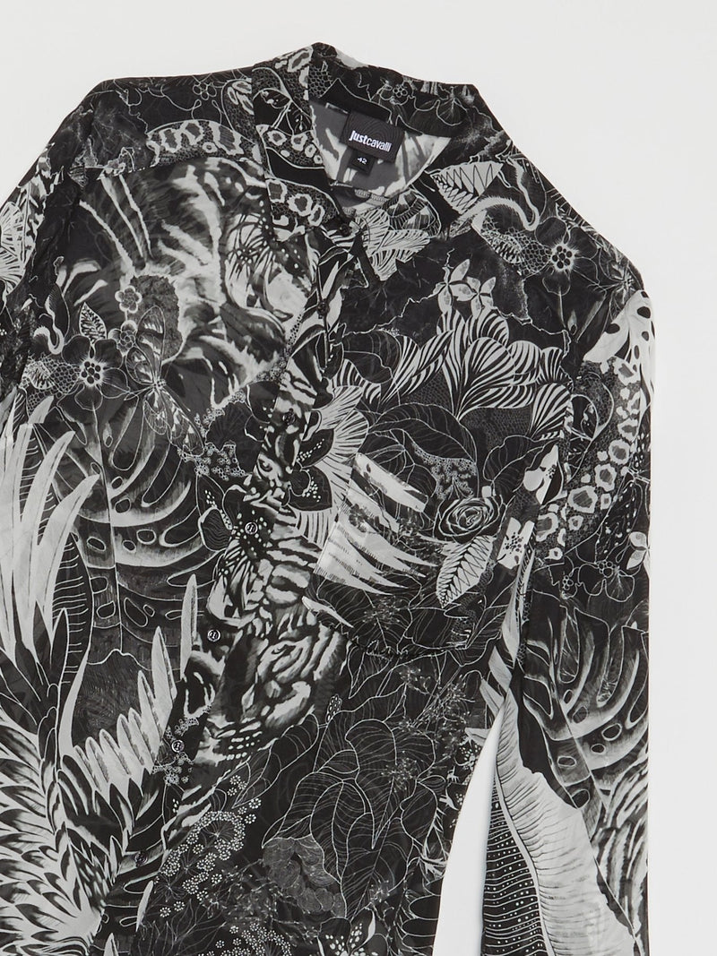 Grey Tropical Print Shirt