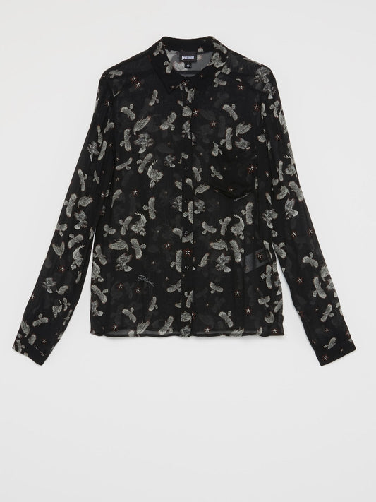 Black Eagle Print Button Up Shirt