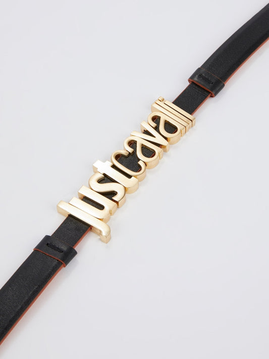 Black Logo Embellished Buckle Belt