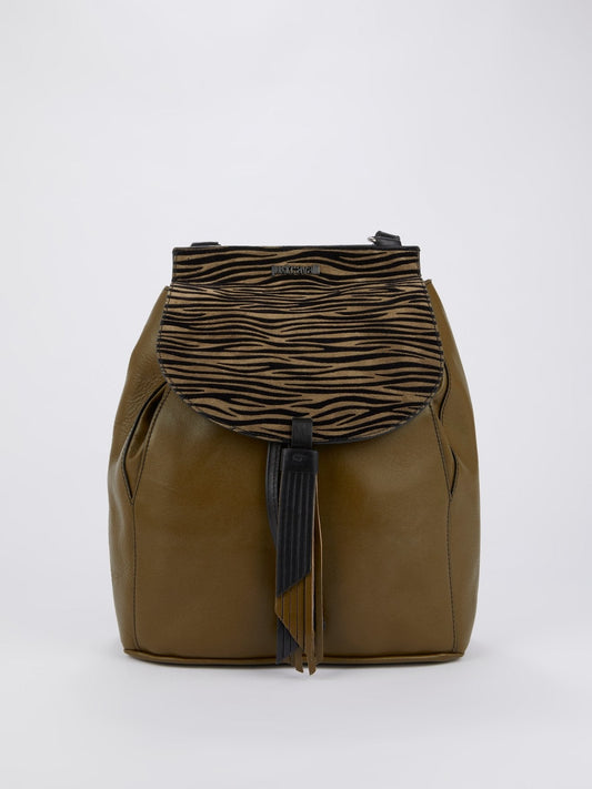 Olive Animal Print Leather Mini Backpack