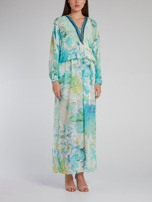 Tropical Print Slit Long Kaftan