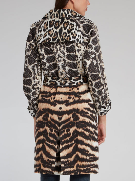 Leopard-Python Effect Trench Coat