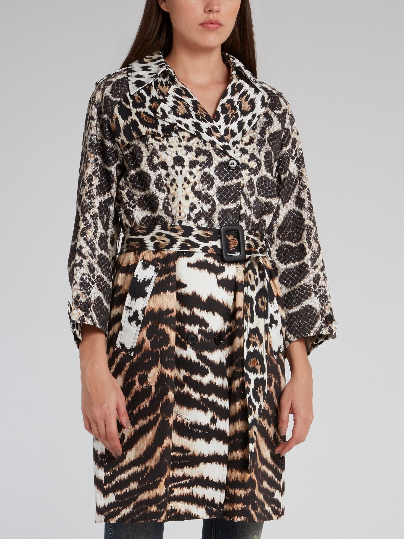 Leopard-Python Effect Trench Coat