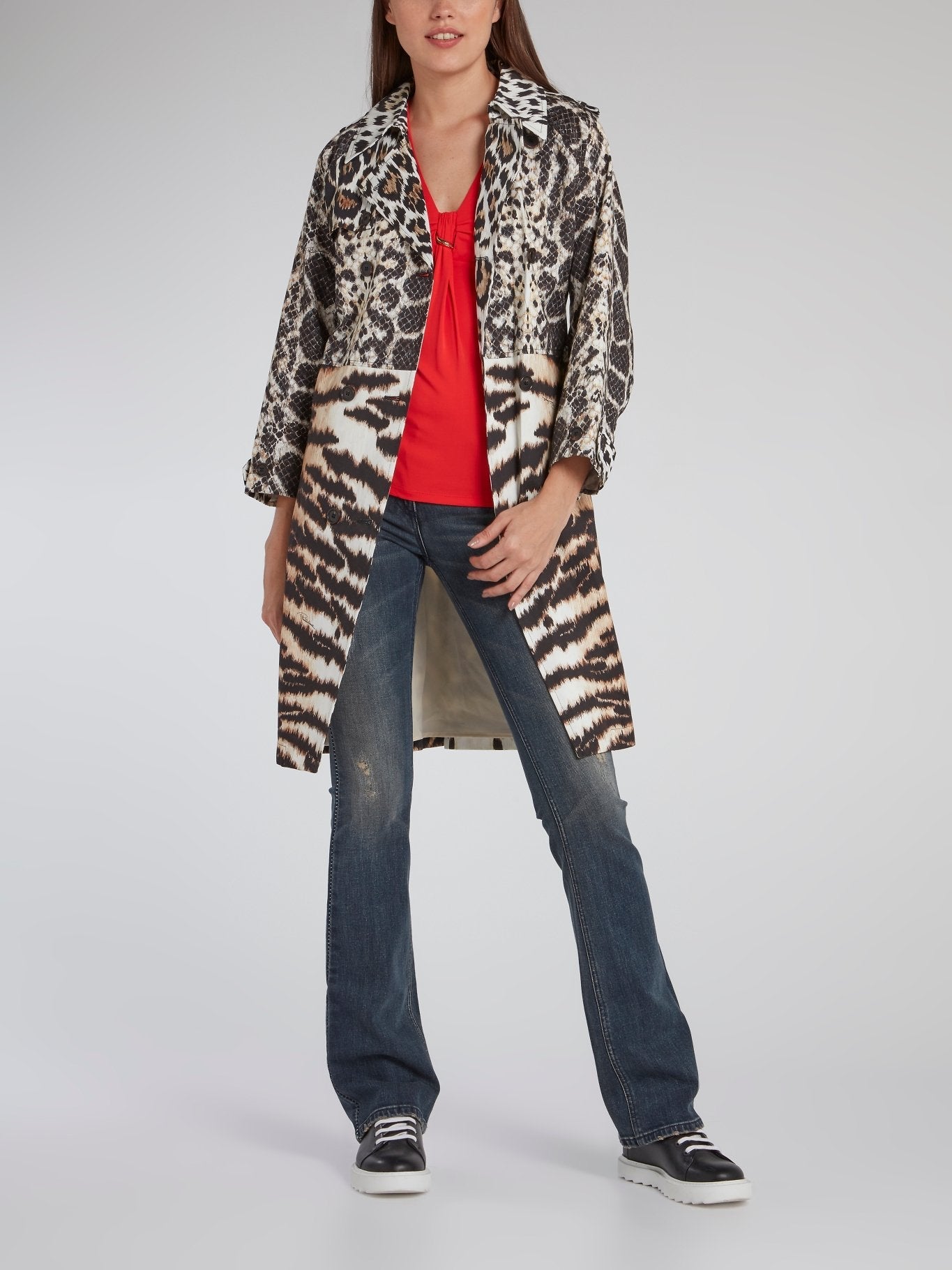 Leopard-Python Effect Trench Coat
