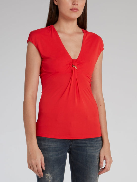 Red Embellished Cap Sleeve Top