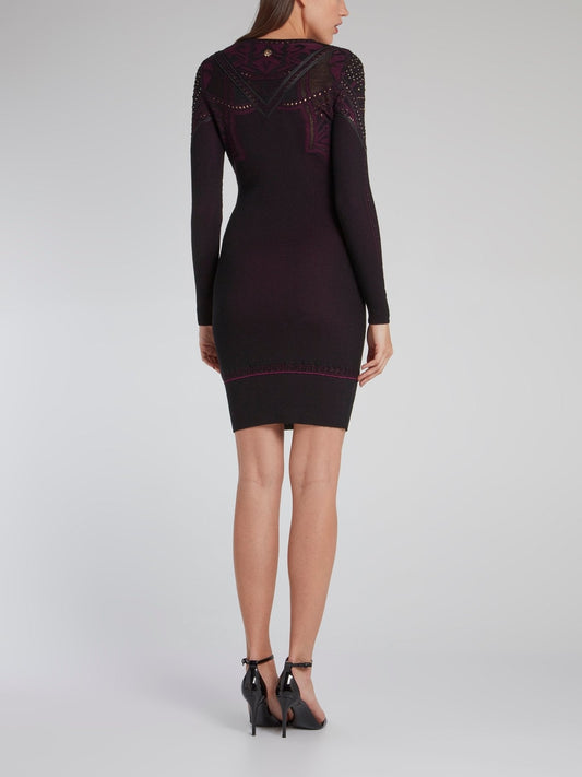 Burgundy Multi-Stud Knit Dress