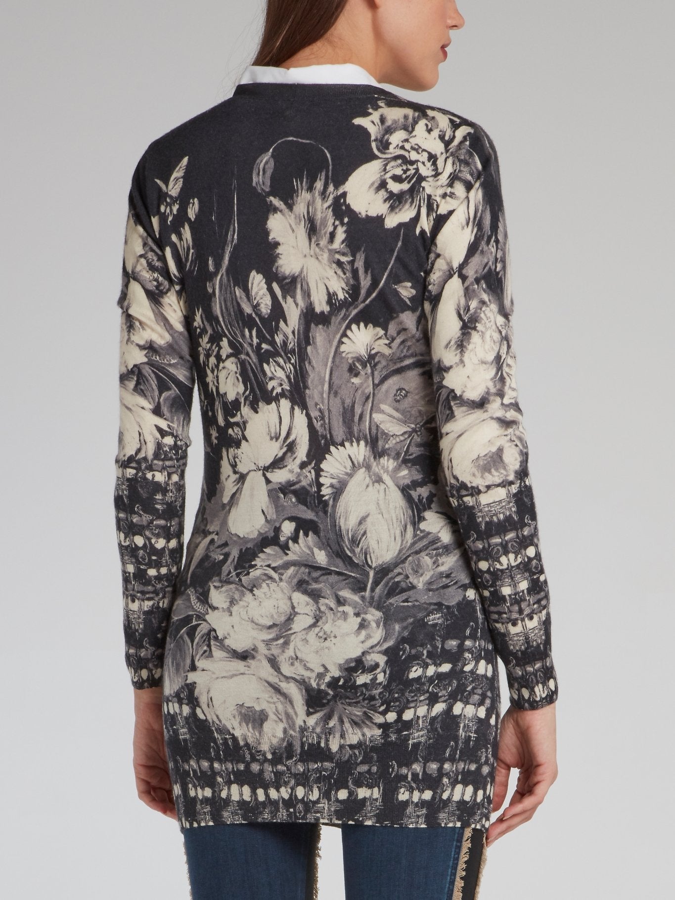 Grayscale Floral Print Cardigan