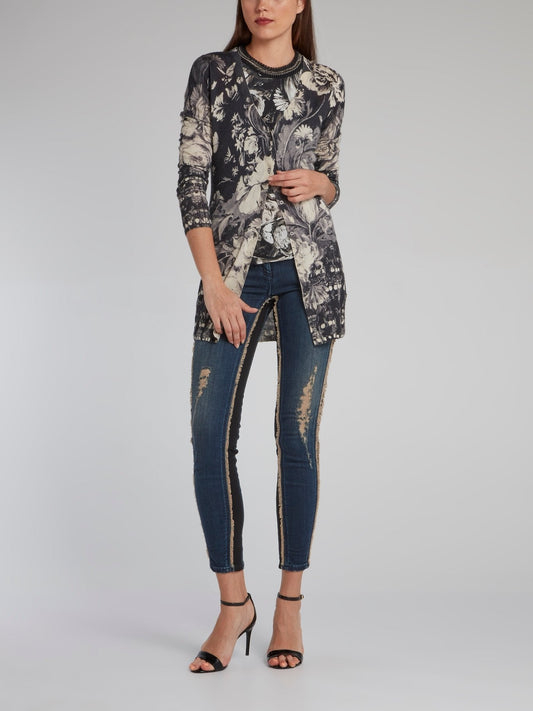 Contrast Frayed Cropped Jeans