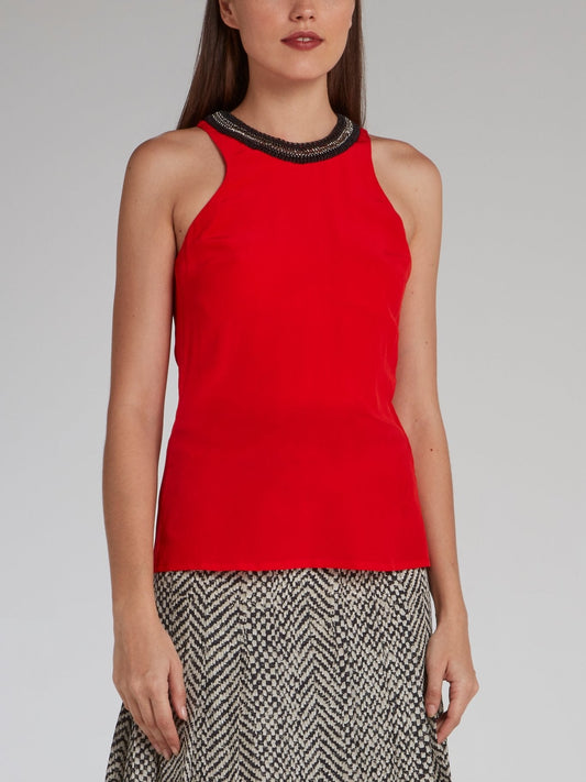 Red Sleeveless Halter Neck Top