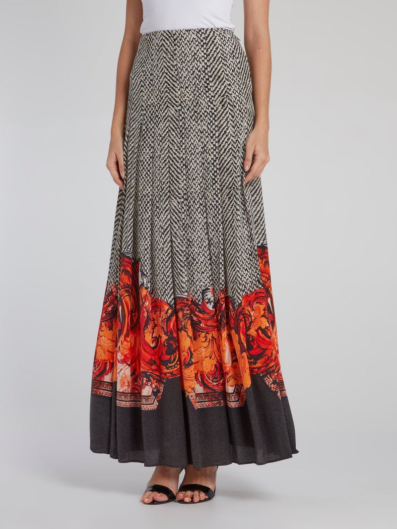 Jacquard Weave Pleated Maxi Skirt