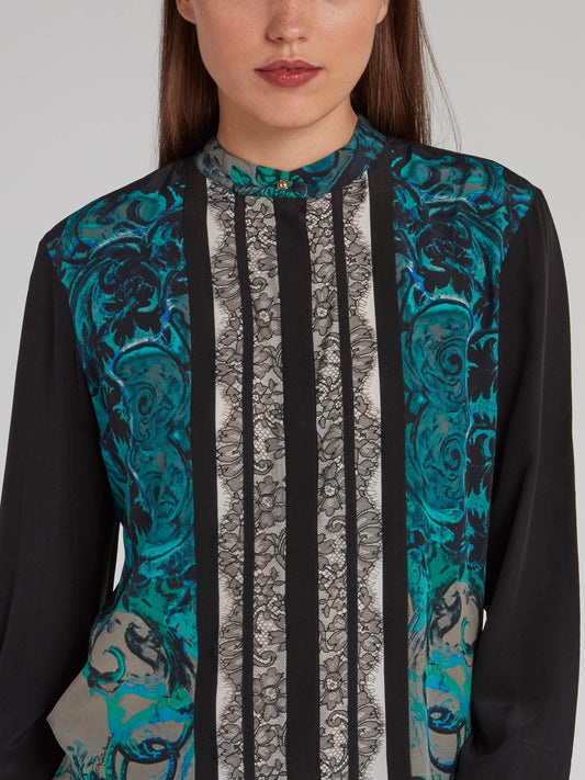 Paisley Print Lace Bib Shirt