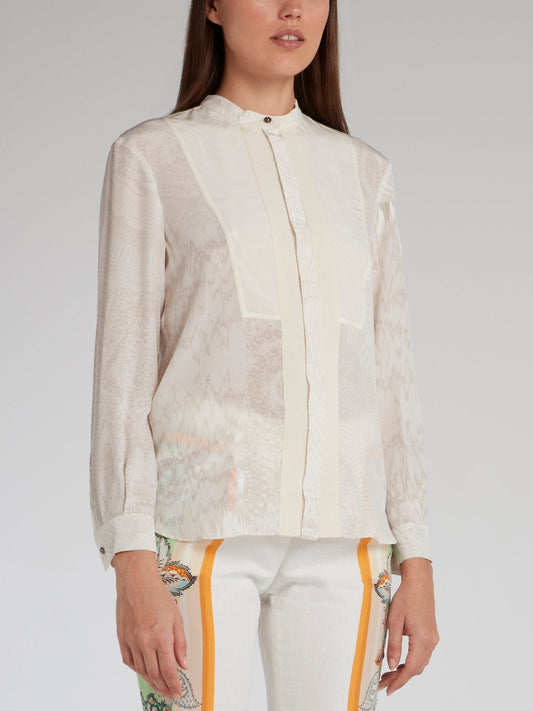 Jacquard Print Mandarin Collar Shirt