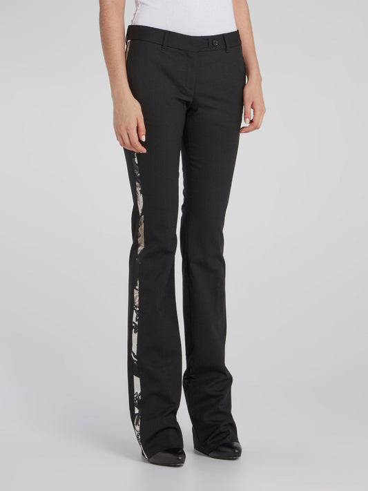 Black Side Floral Tape Pants