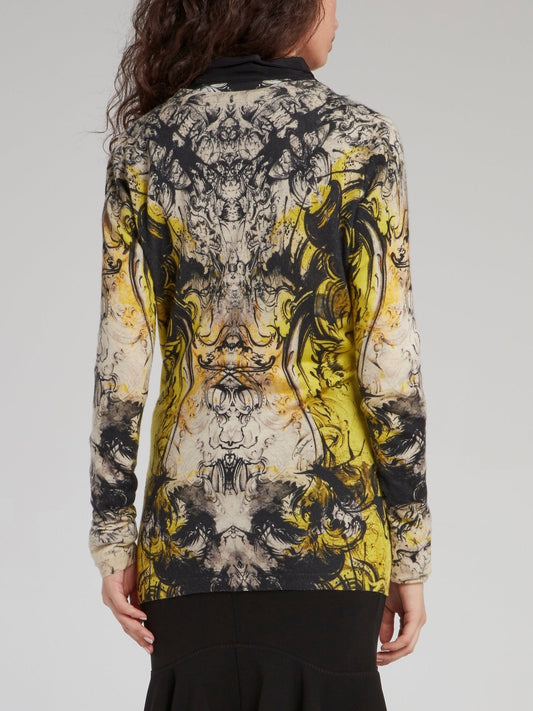 Yellow Baroque Print Cardigan