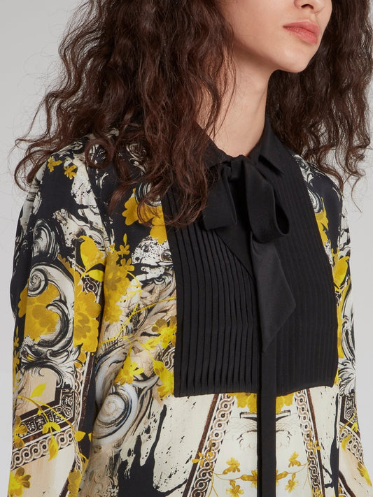 Paisley Print Pleated Bib Shirt