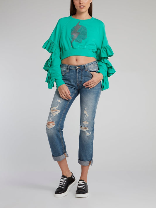 Studded Frill Detail Cropped Top