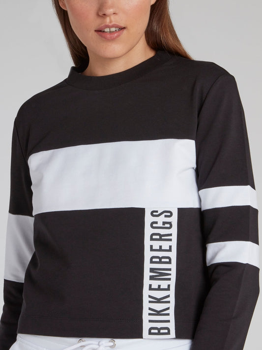 Black Stripe Panel Logo Sweatshirt