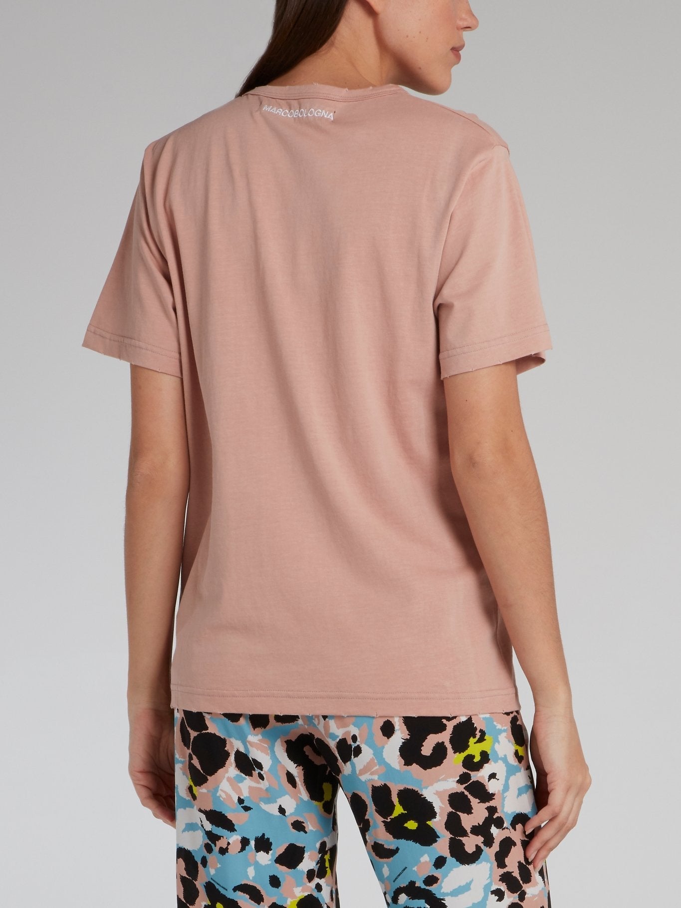 Embellished Floral Print Logo Tape T-Shirt