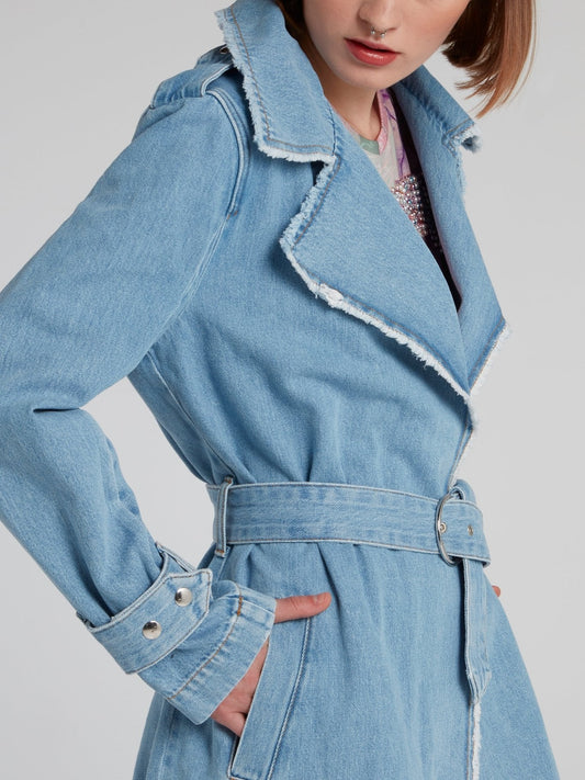 Frayed Denim Trench Coat