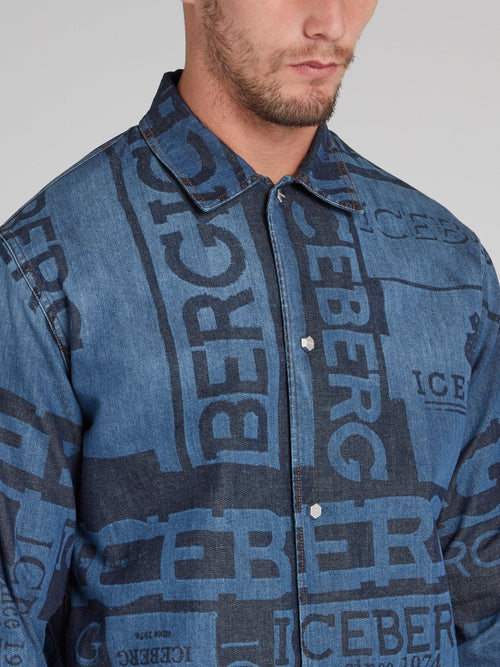 Blue Monogram Print Denim Shirt