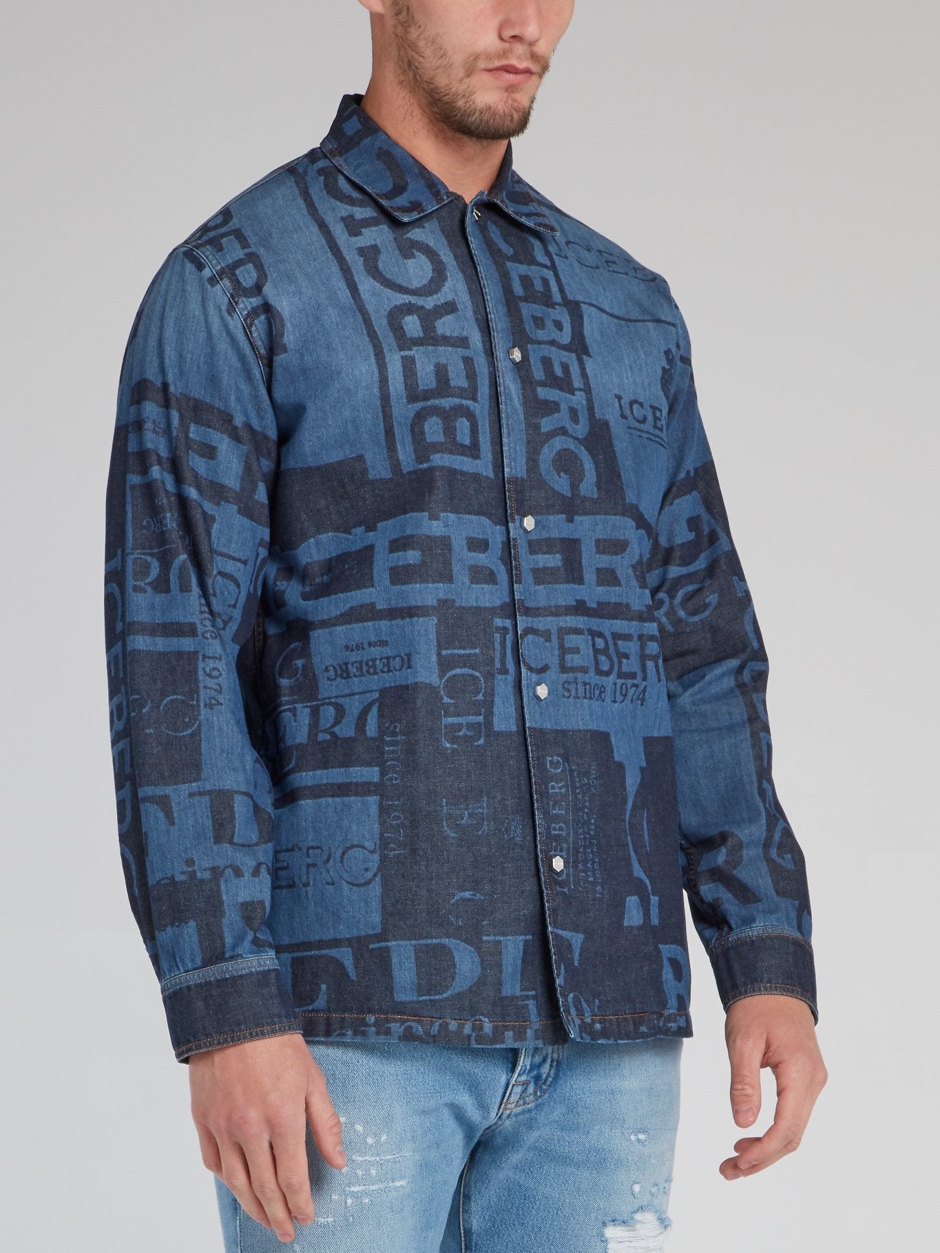 Blue Monogram Print Denim Shirt