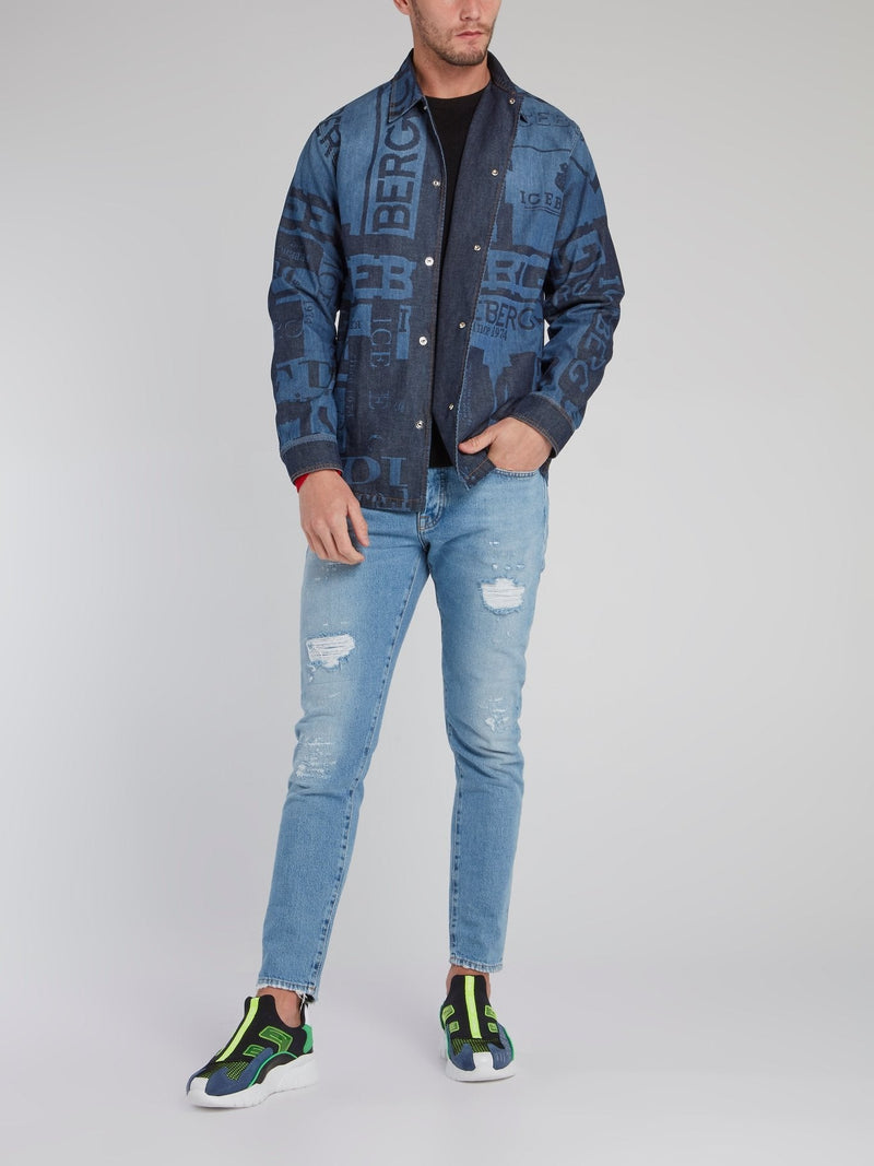 Blue Monogram Print Denim Shirt