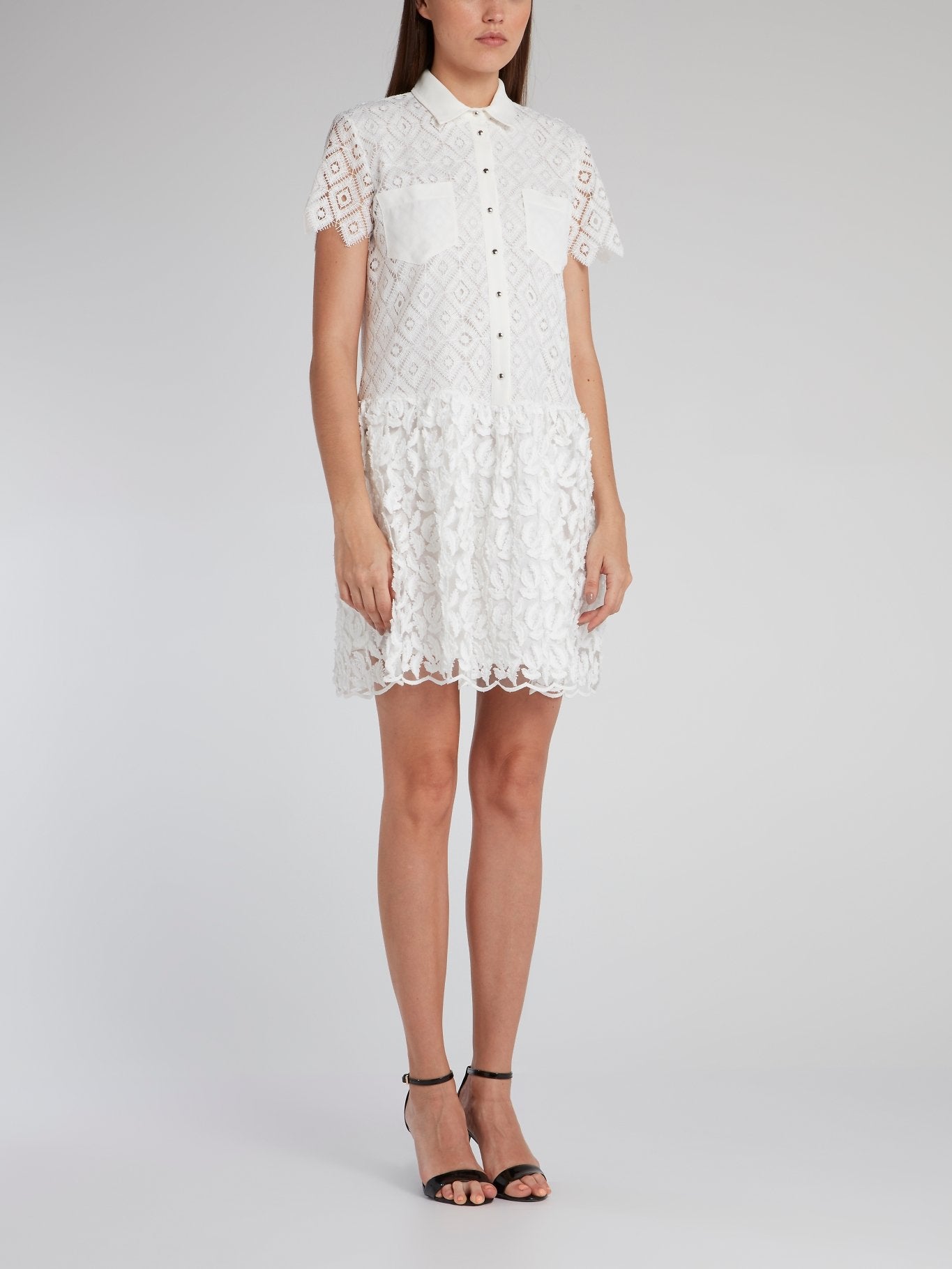 White Feather Detail Lace Mini Dress