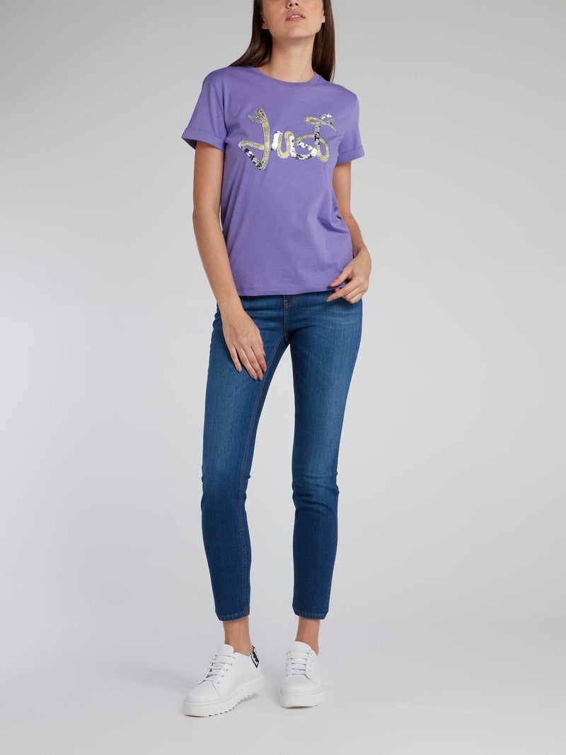 Purple Sequin Snake Logo T-Shirt