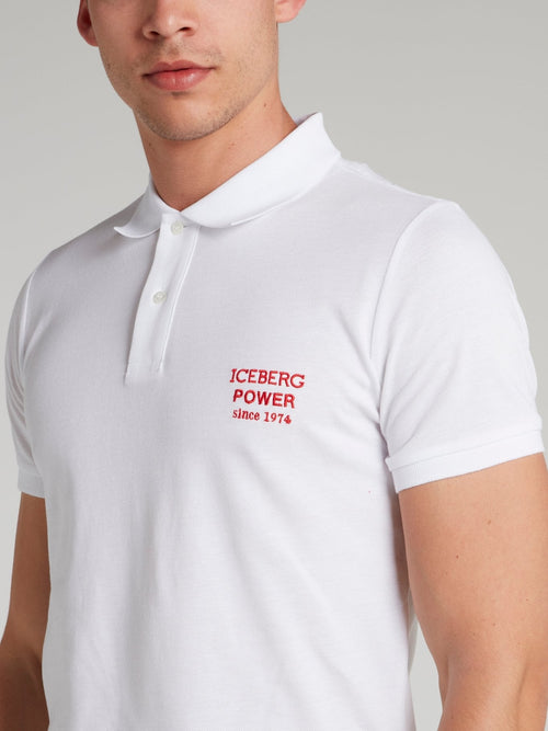 White Embroidered Logo Polo Shirt