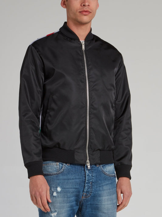 Black Knit Panel Bomber Jacket