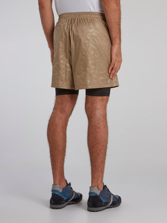 Brown Geometric Track Shorts