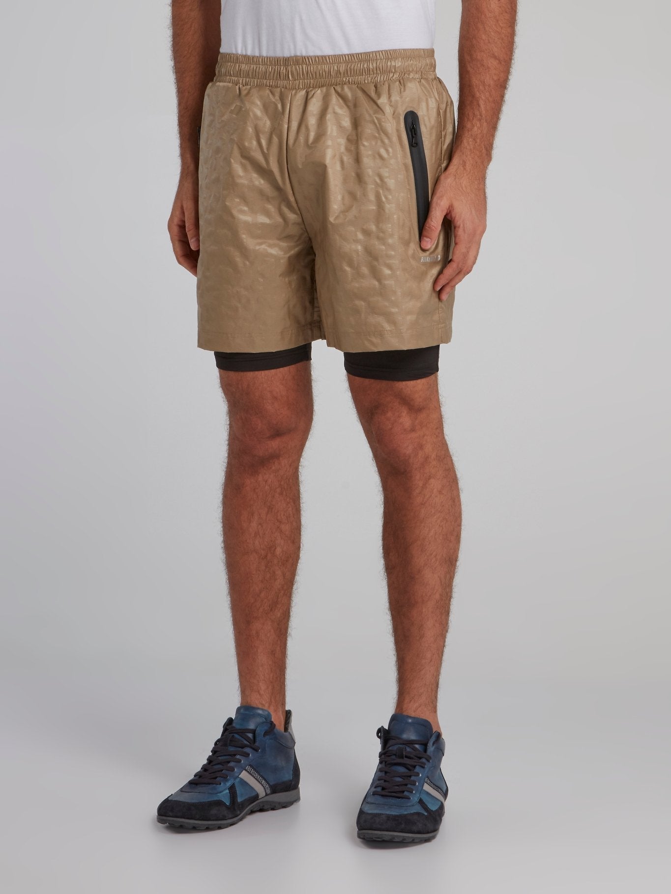 Brown Geometric Track Shorts