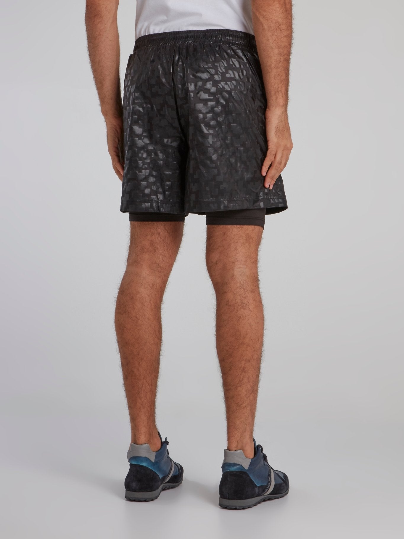 Black Geometric Track Shorts