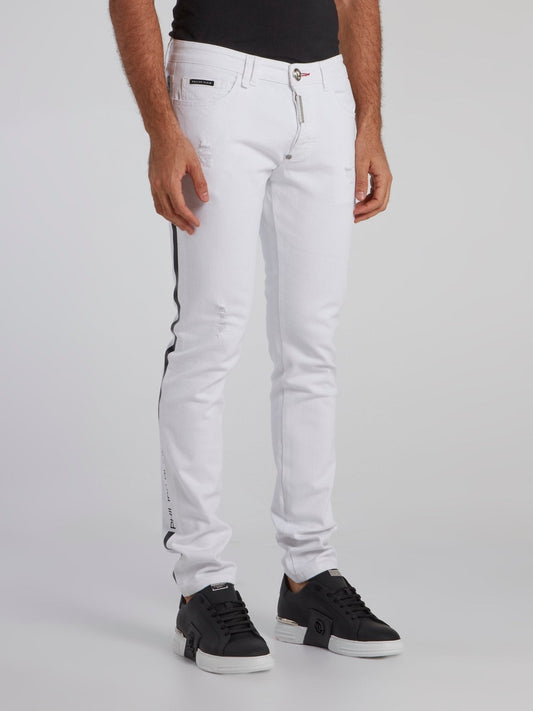 White Distressed Contrast Jeans