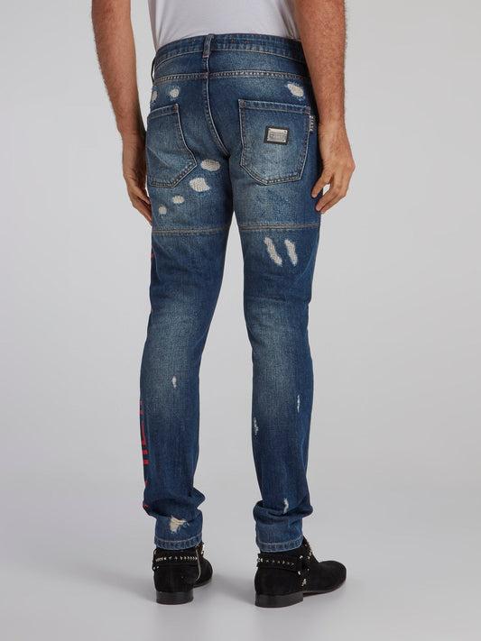 Dark Wash Tattered Slim Fit Jeans