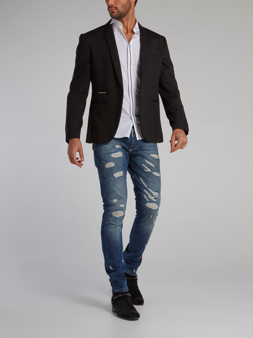 Dark Wash Tattered Slim Fit Jeans