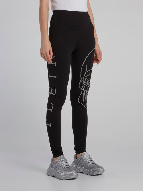 Black High Waist Studded Leggings