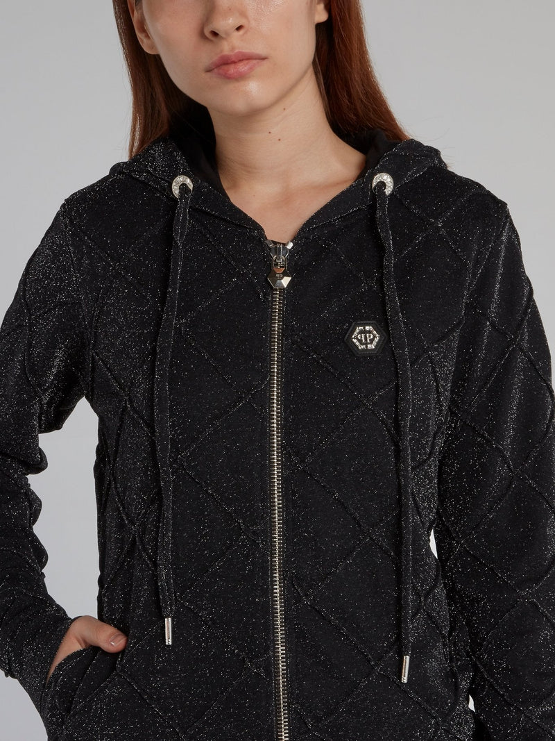 Black Glittered Hoodie Sweat Jacket