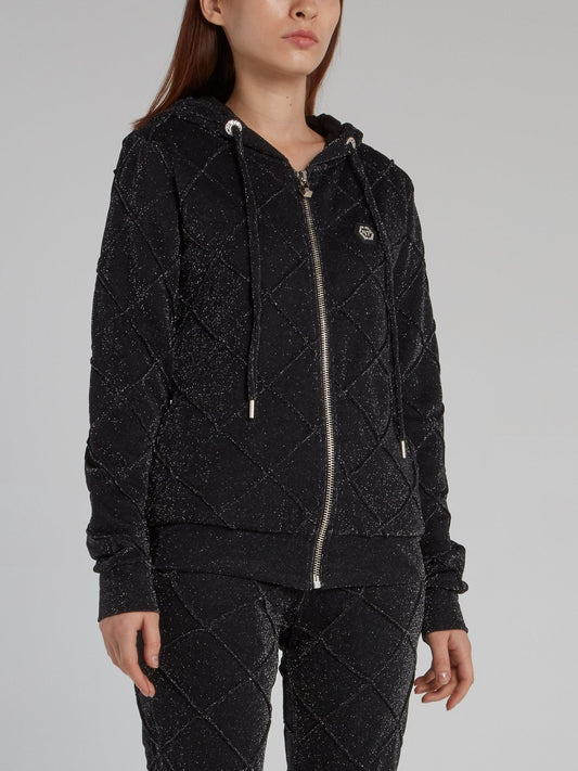 Black Glittered Hoodie Sweat Jacket