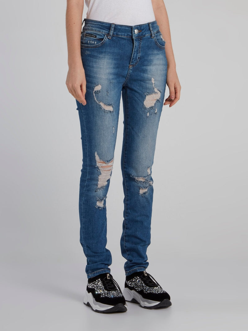 Blue Tattered Slim Fit Jeans