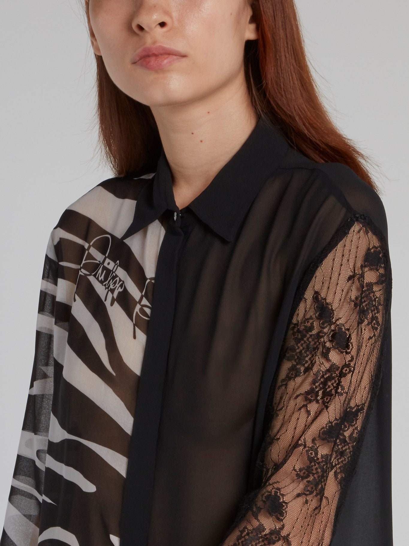 Animal Print Panel Mesh Shirt