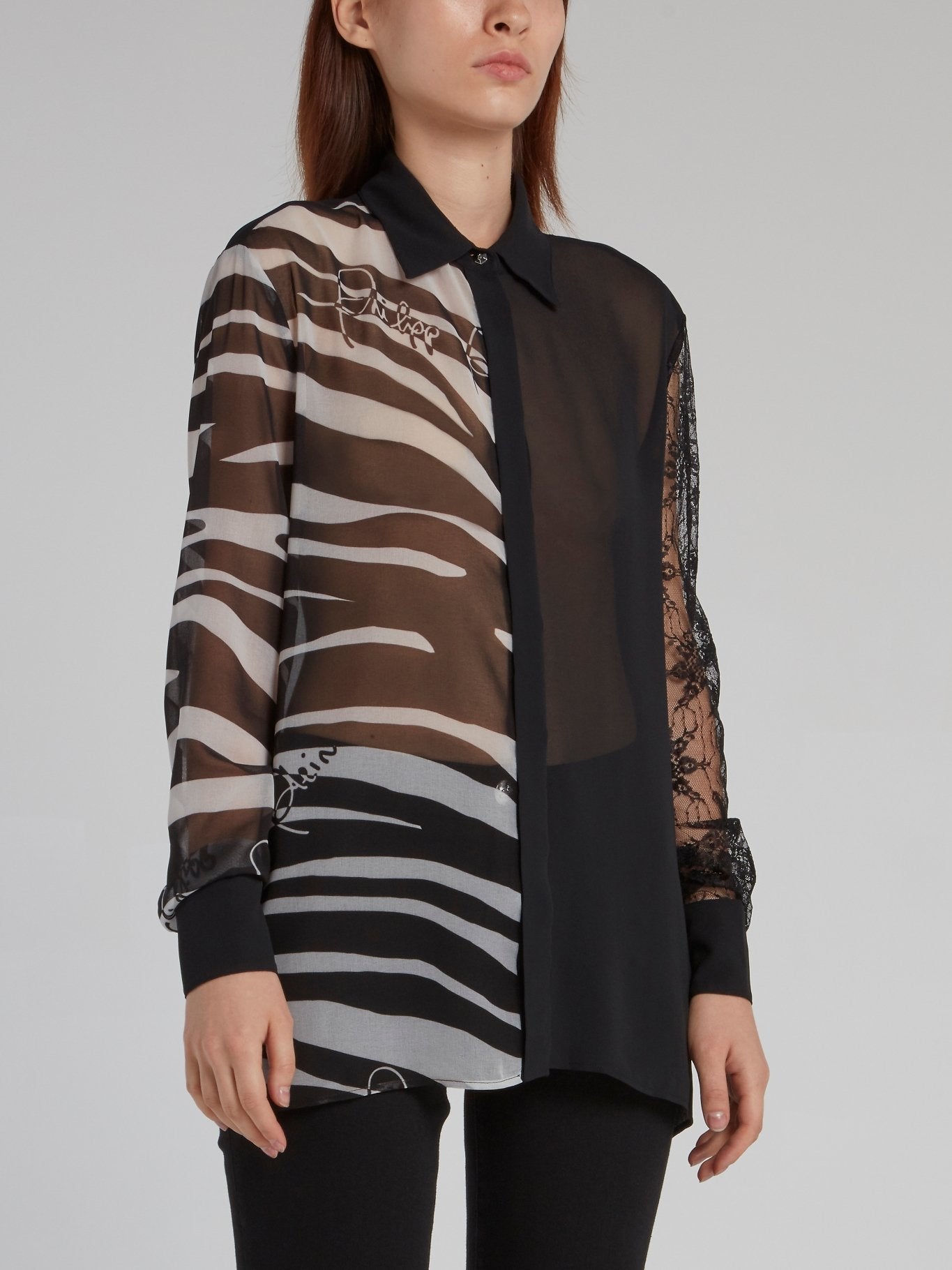 Animal Print Panel Mesh Shirt