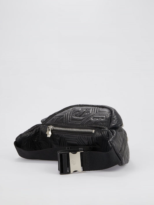 Black Crystal Monogram Leather Belt Bag