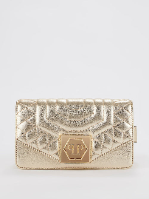 Gold Quilted Flap Belt Bag