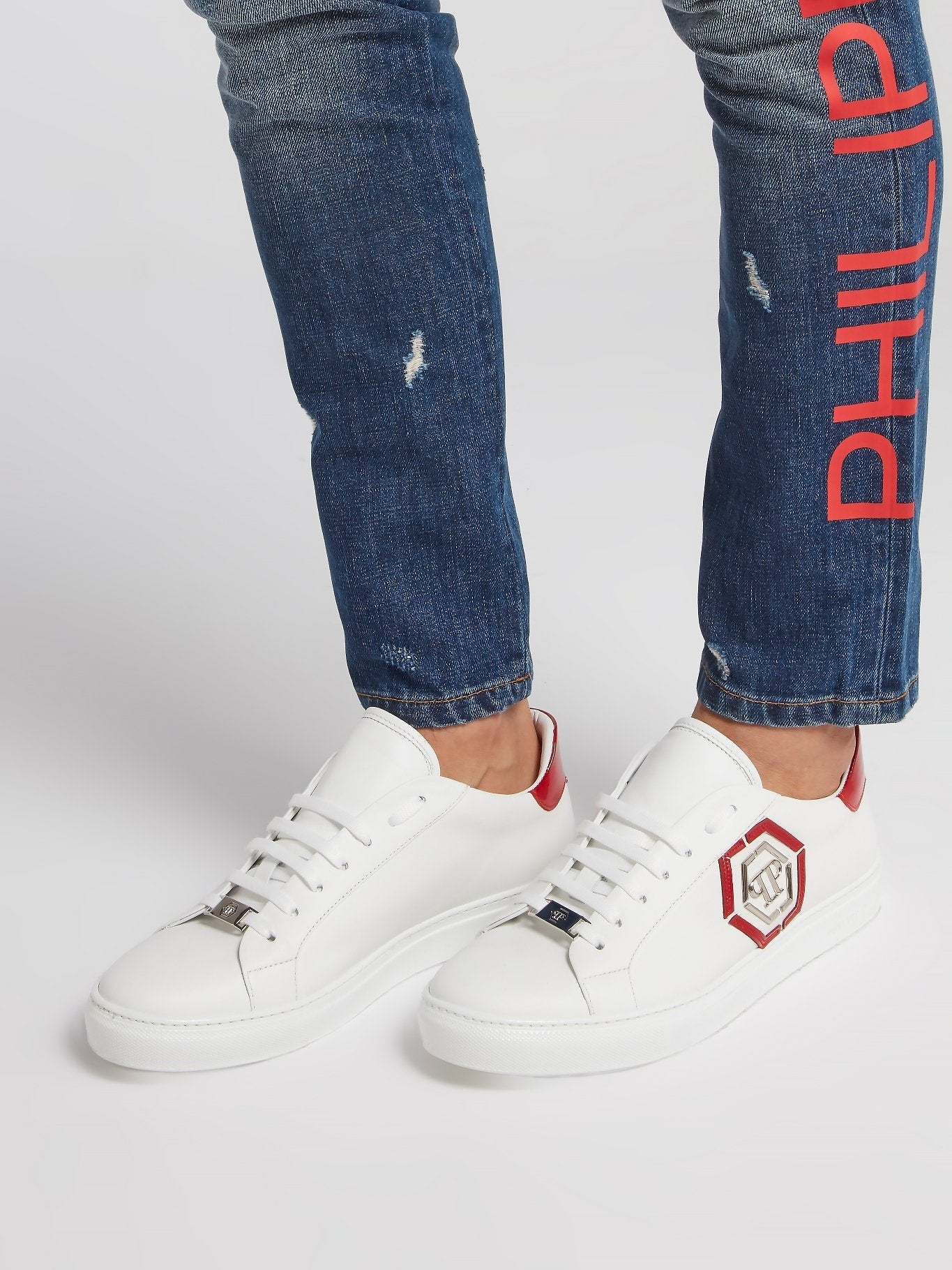 White Low Top Monogram Sneakers