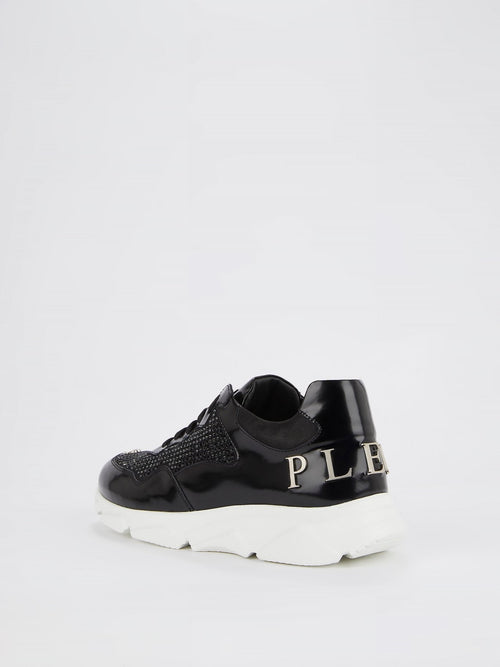 Black Runner Crystal Logo Sneakers